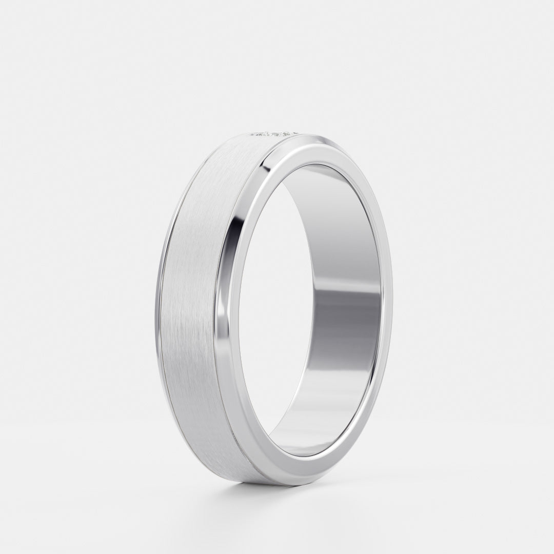 Round Brilliant Inlay Brushed Men's Gold Wedding Band