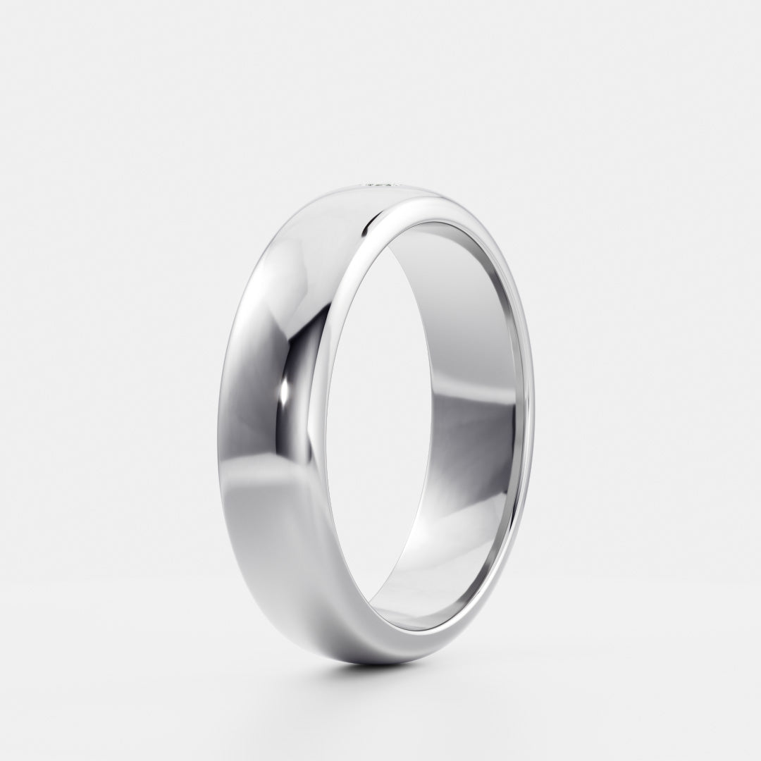 Round Brilliant Inlay Comfort Fit  Men's Gold Wedding Band
