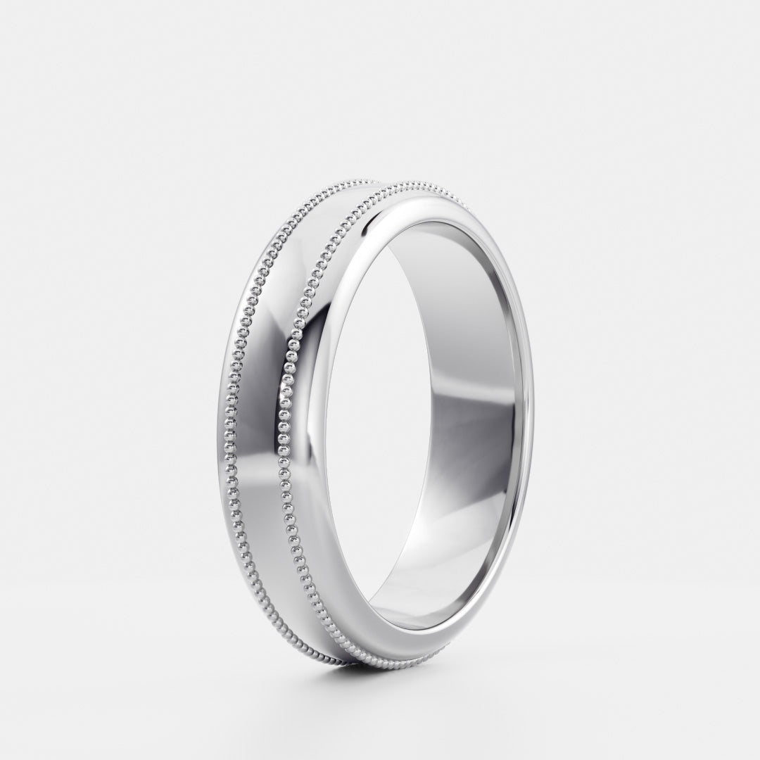 Brushed Milgrain-Detail Men's Gold Wedding Band