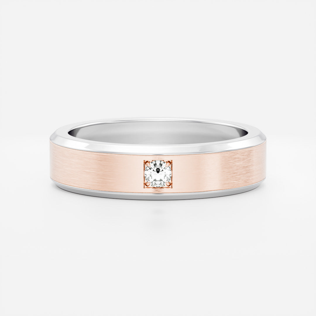 Round Brilliant Inlay Brushed Men's Gold Wedding Band