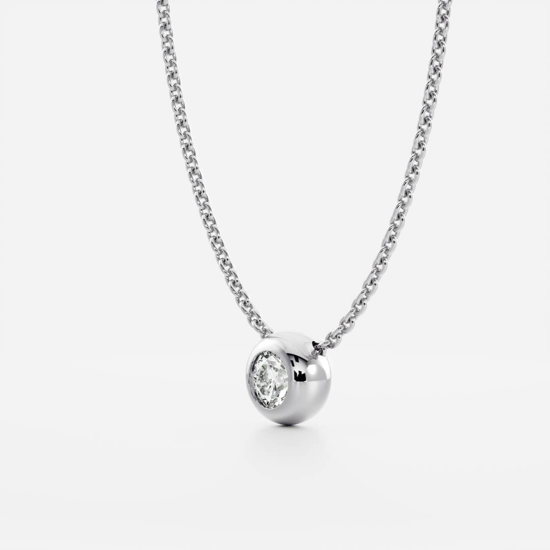 0.50 CT Round Moissanite Diamond Bezel Pendant Necklace in Solid Gold