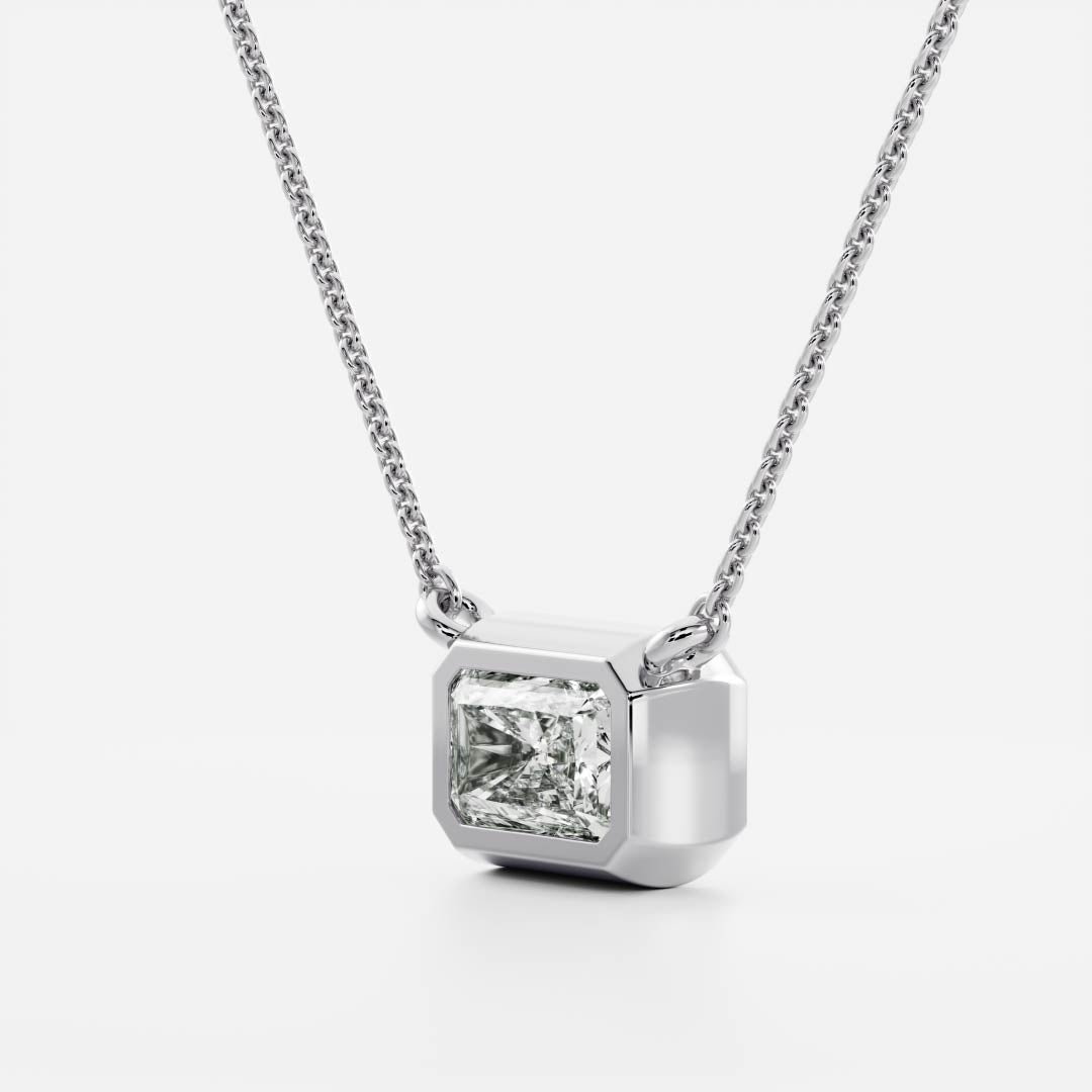 0.50 CT East West Radiant Moissanite Diamond Bezel Pendant Necklace in Solid Gold