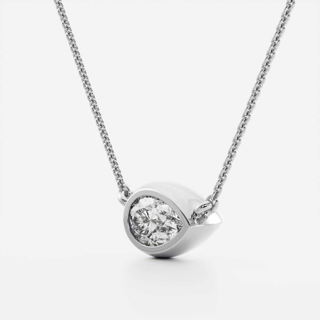 0.50 CT East West Pear Moissanite Diamond Bezel Pendant Necklace in Solid Gold