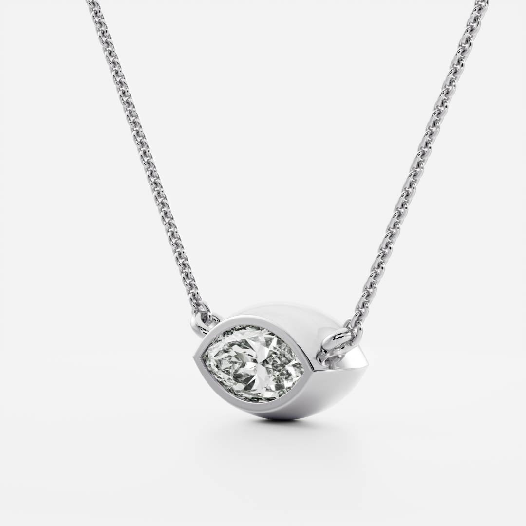 0.50 CT East West Marquise Moissanite Diamond Bezel Pendant Necklace in Solid Gold