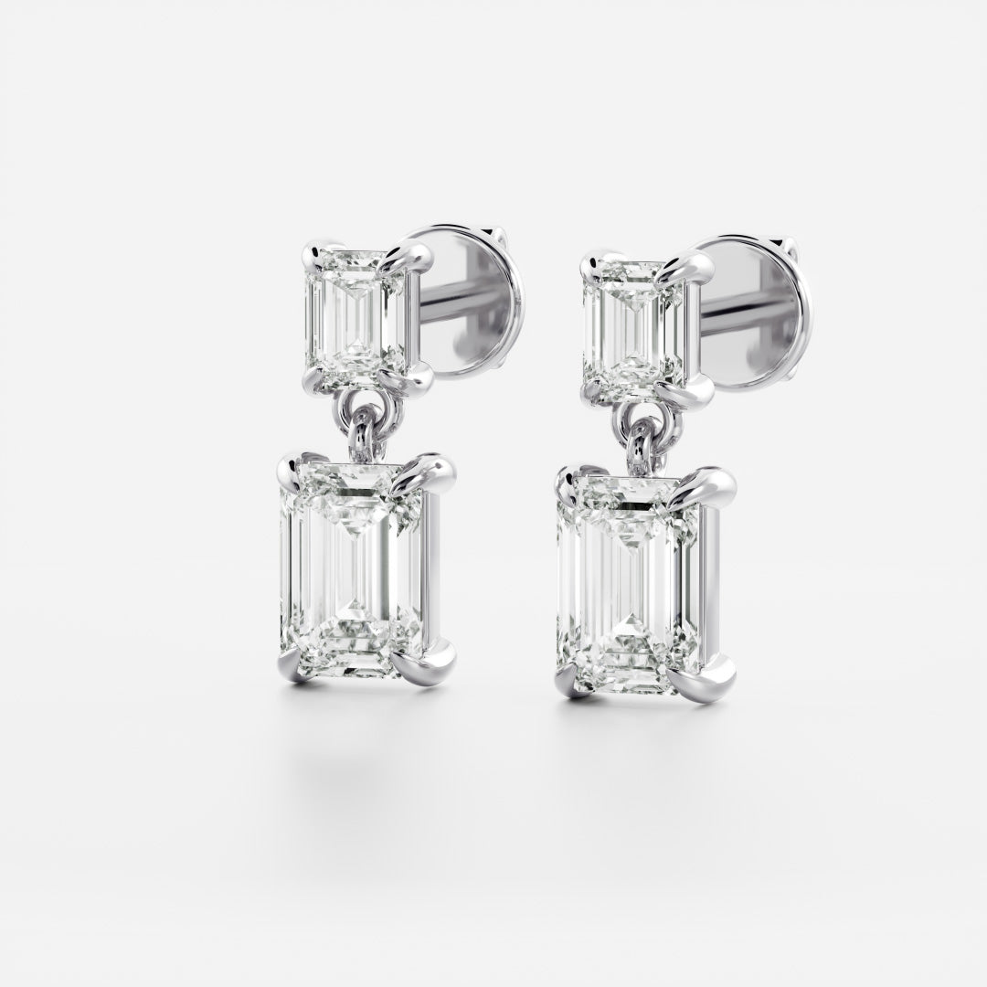 1.2 TCW Emerald Cut Moissanite Dangles Earrings in Gold
