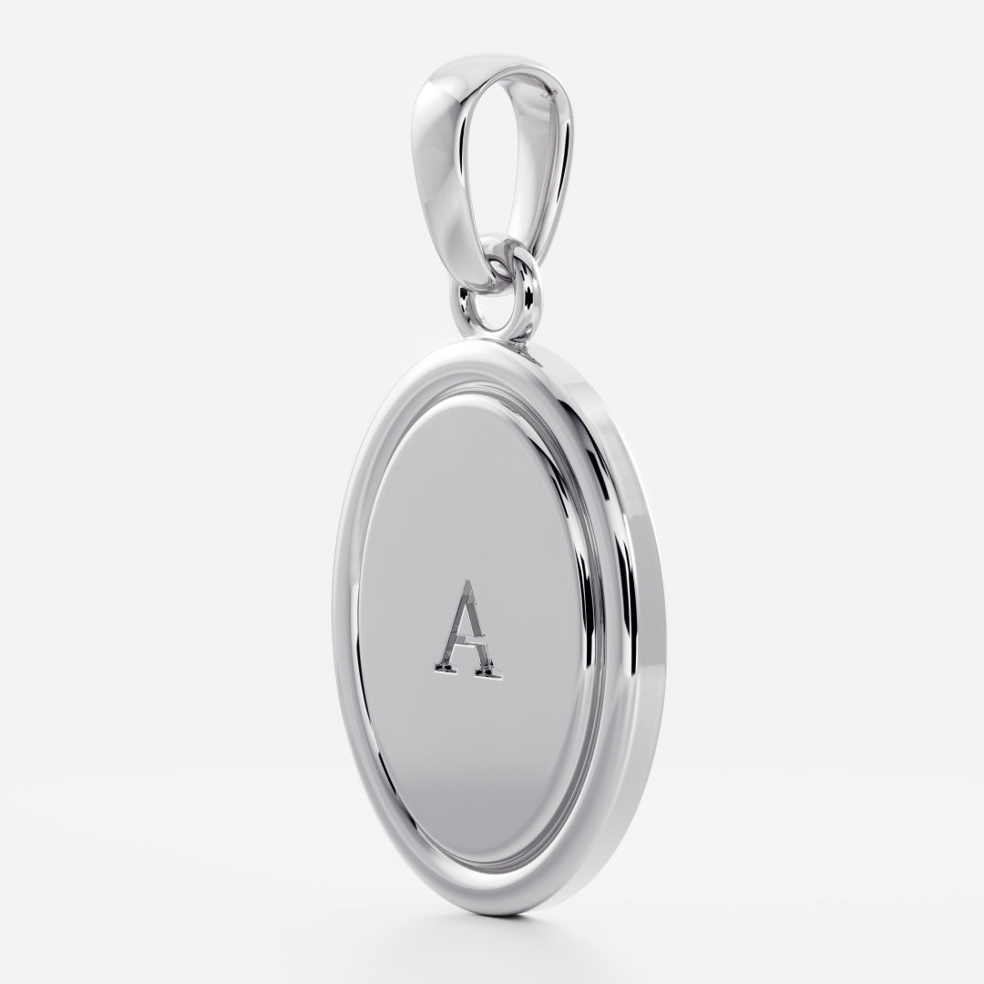 Oval Shape Letter Pendant Necklace in Solid Gold