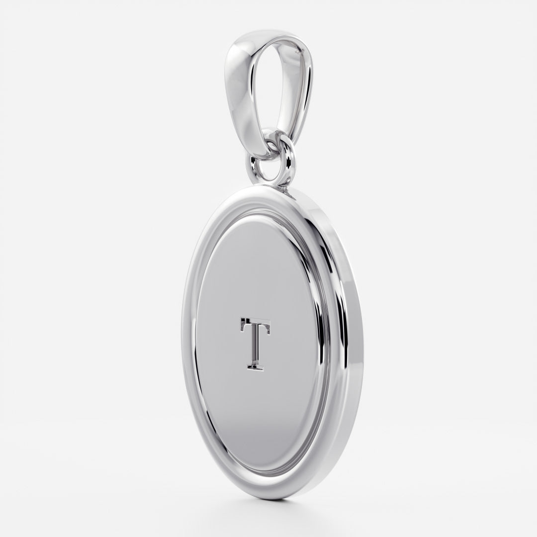 Oval Shape Letter Pendant Necklace in Solid Gold