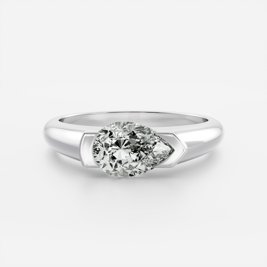 Pear Half Bezel Signet Men's Gold Wedding Band