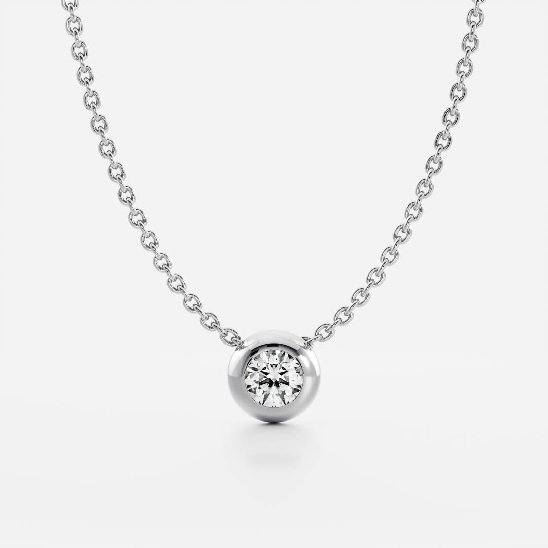 0.50 CT Round Moissanite Diamond Bezel Pendant Necklace in Solid Gold