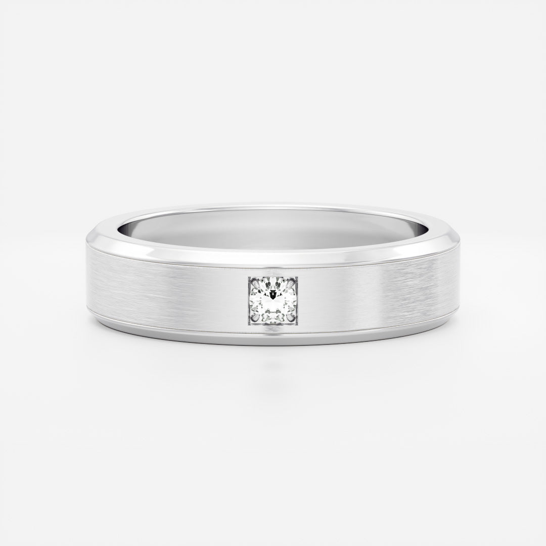Round Brilliant Inlay Brushed Men's Gold Wedding Band