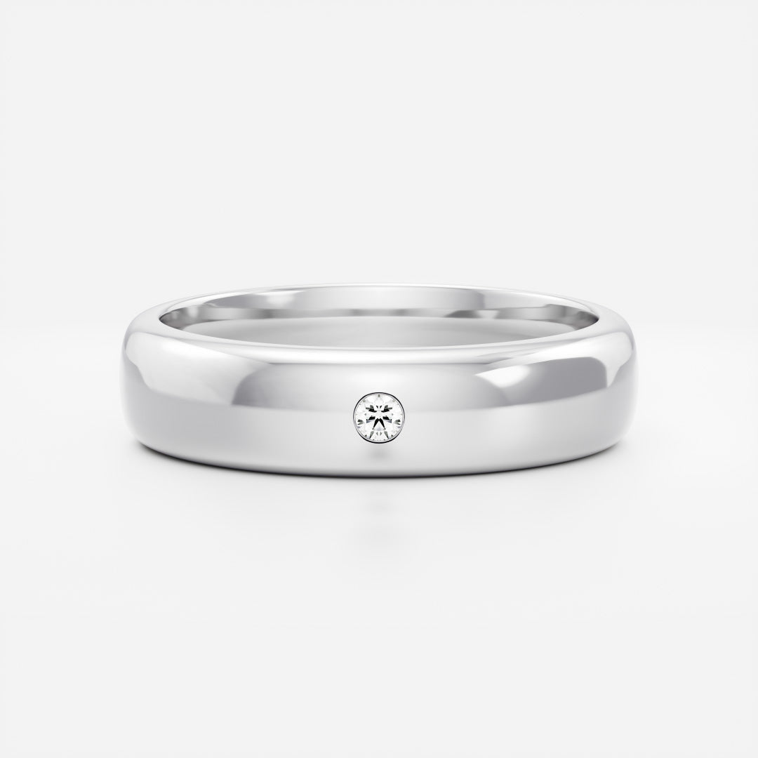 Round Brilliant Inlay Comfort Fit  Men's Gold Wedding Band