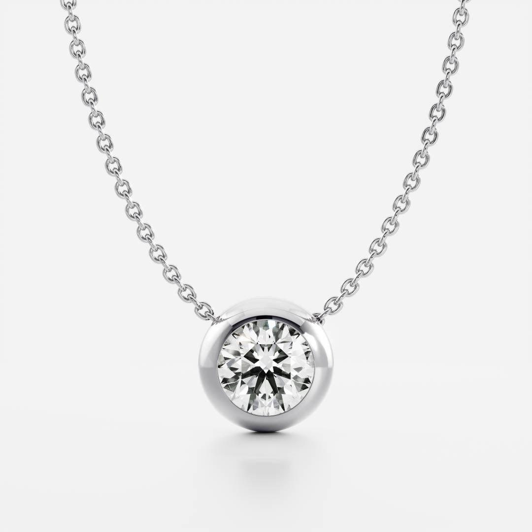 0.50 CT Round Moissanite Diamond Bezel Pendant Necklace in Solid Gold