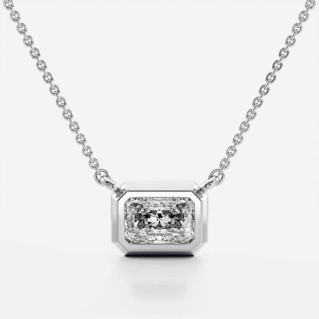 0.50 CT East West Radiant Moissanite Diamond Bezel Pendant Necklace in Solid Gold