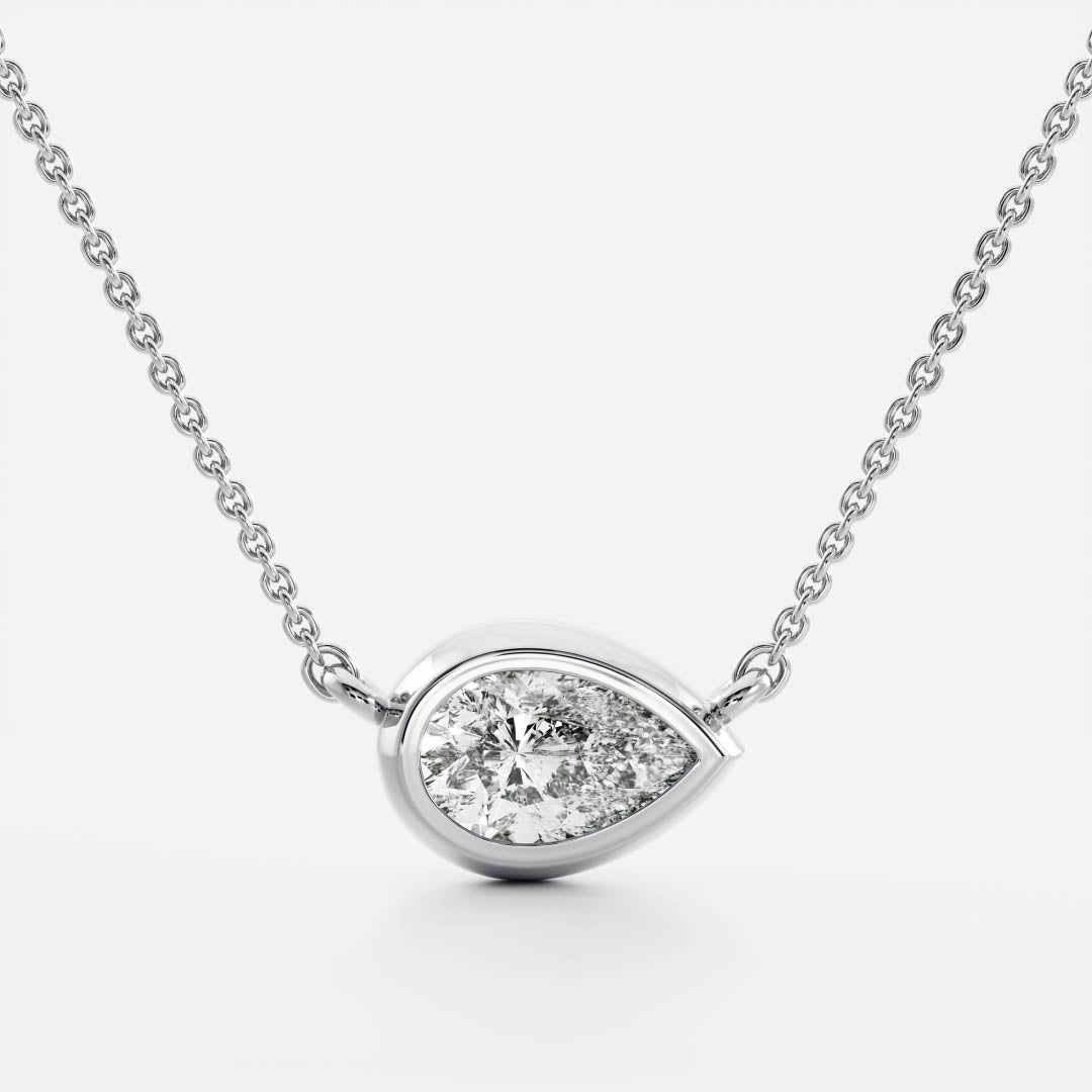 0.50 CT East West Pear Moissanite Diamond Bezel Pendant Necklace in Solid Gold