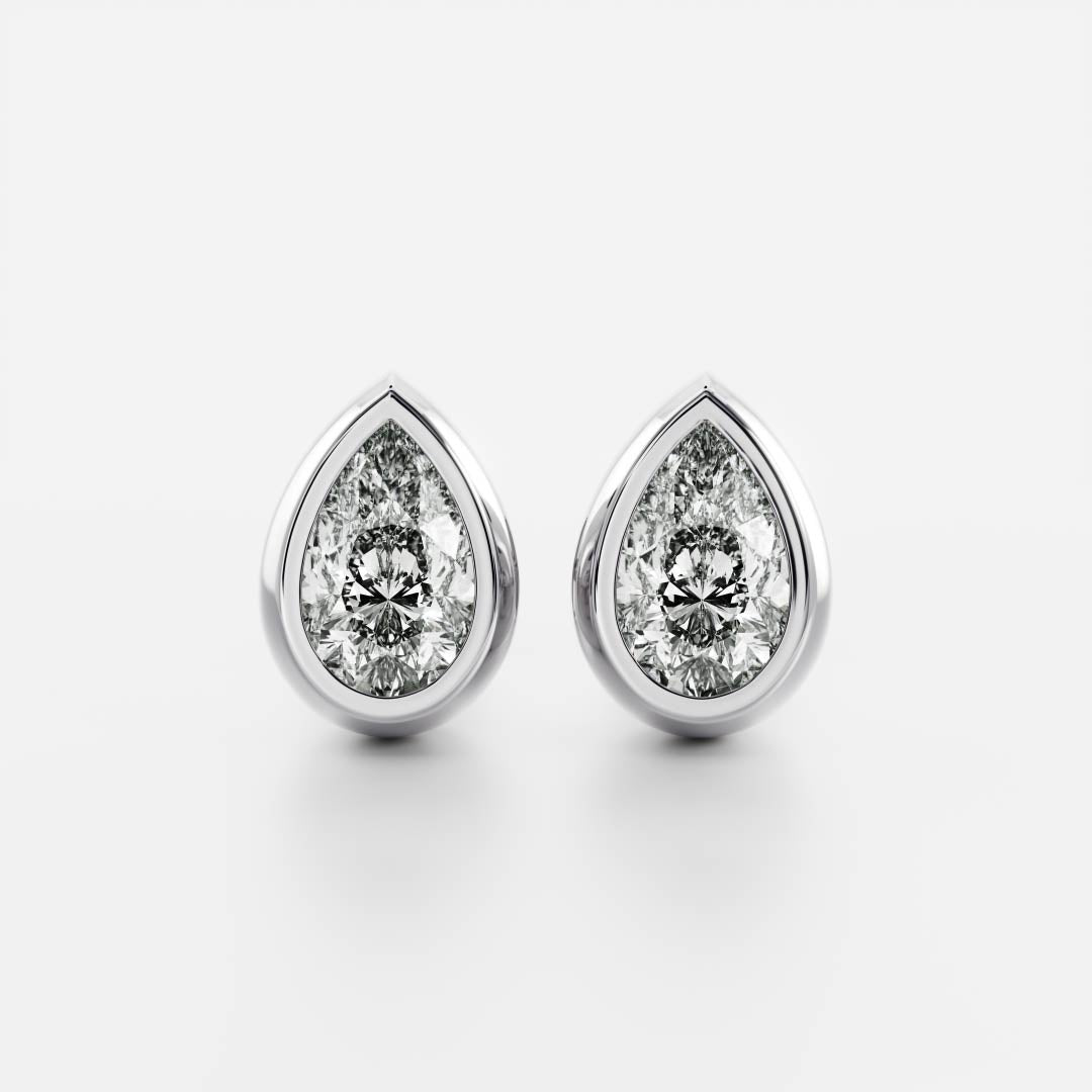 0.50 TCW Pear Cut Moissanite Bezel Stud Earrings in Gold