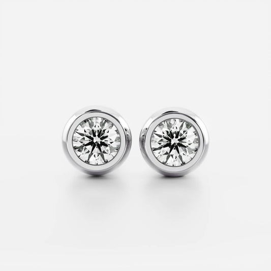 1.0 TCW Round Cut Moissanite Bezel Stud Earrings in Gold