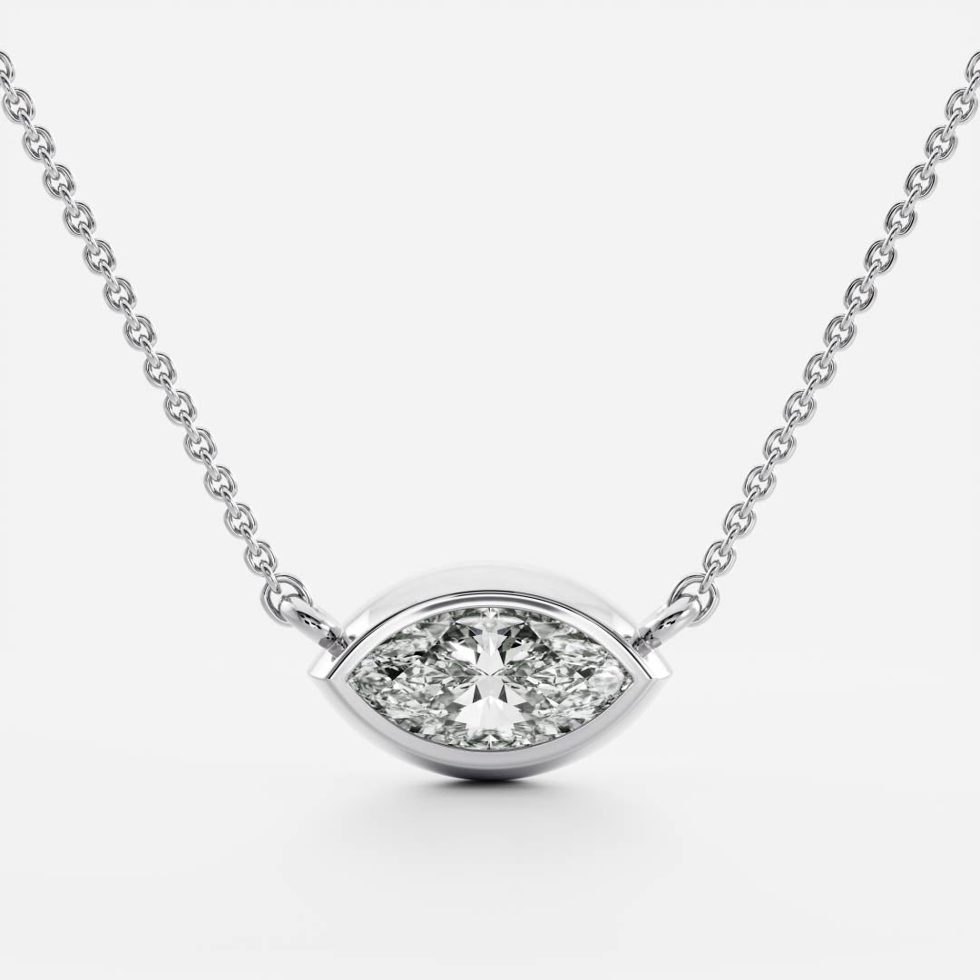 0.50 CT East West Marquise Moissanite Diamond Bezel Pendant Necklace in Solid Gold