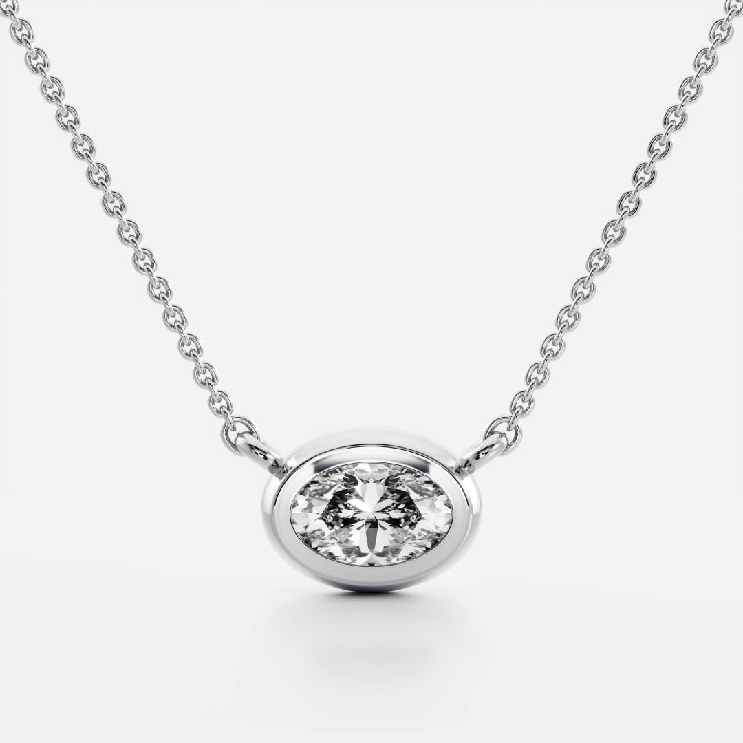 0.50 CT East West Oval Moissanite Diamond Bezel Pendant Necklace in Solid Gold