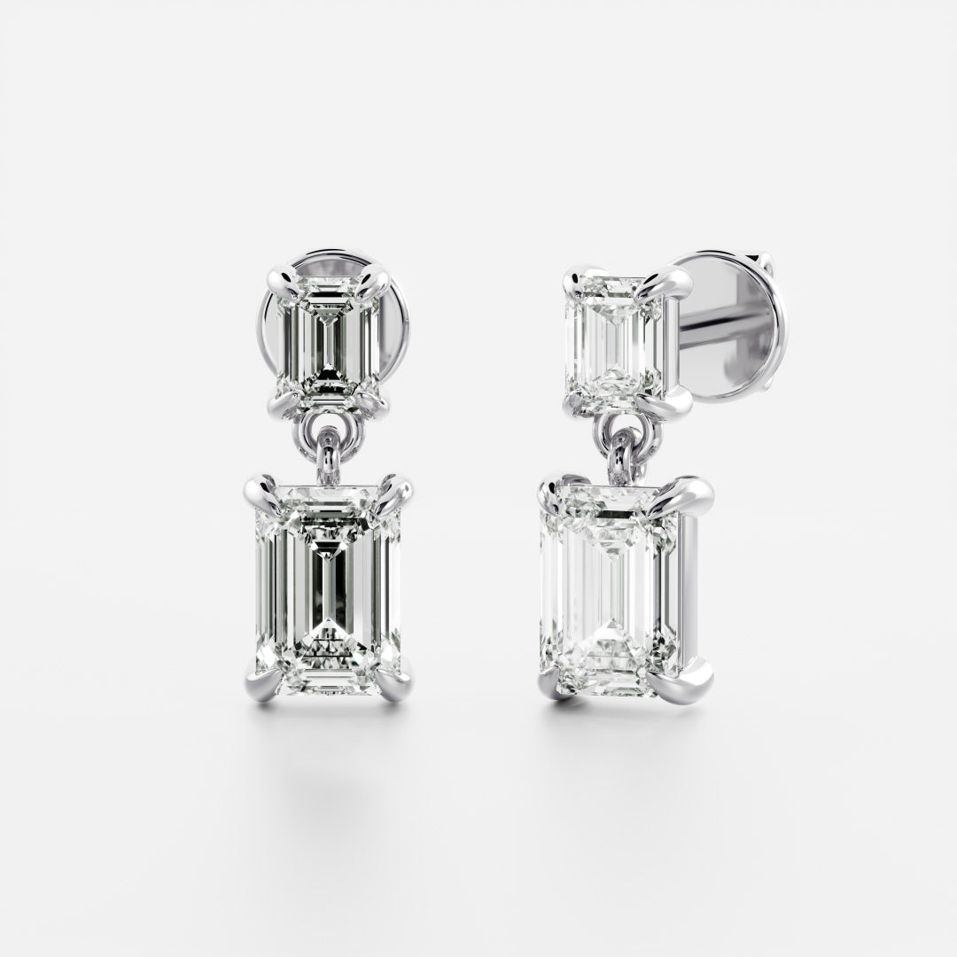 1.2 TCW Emerald Cut Moissanite Dangles Earrings in Gold