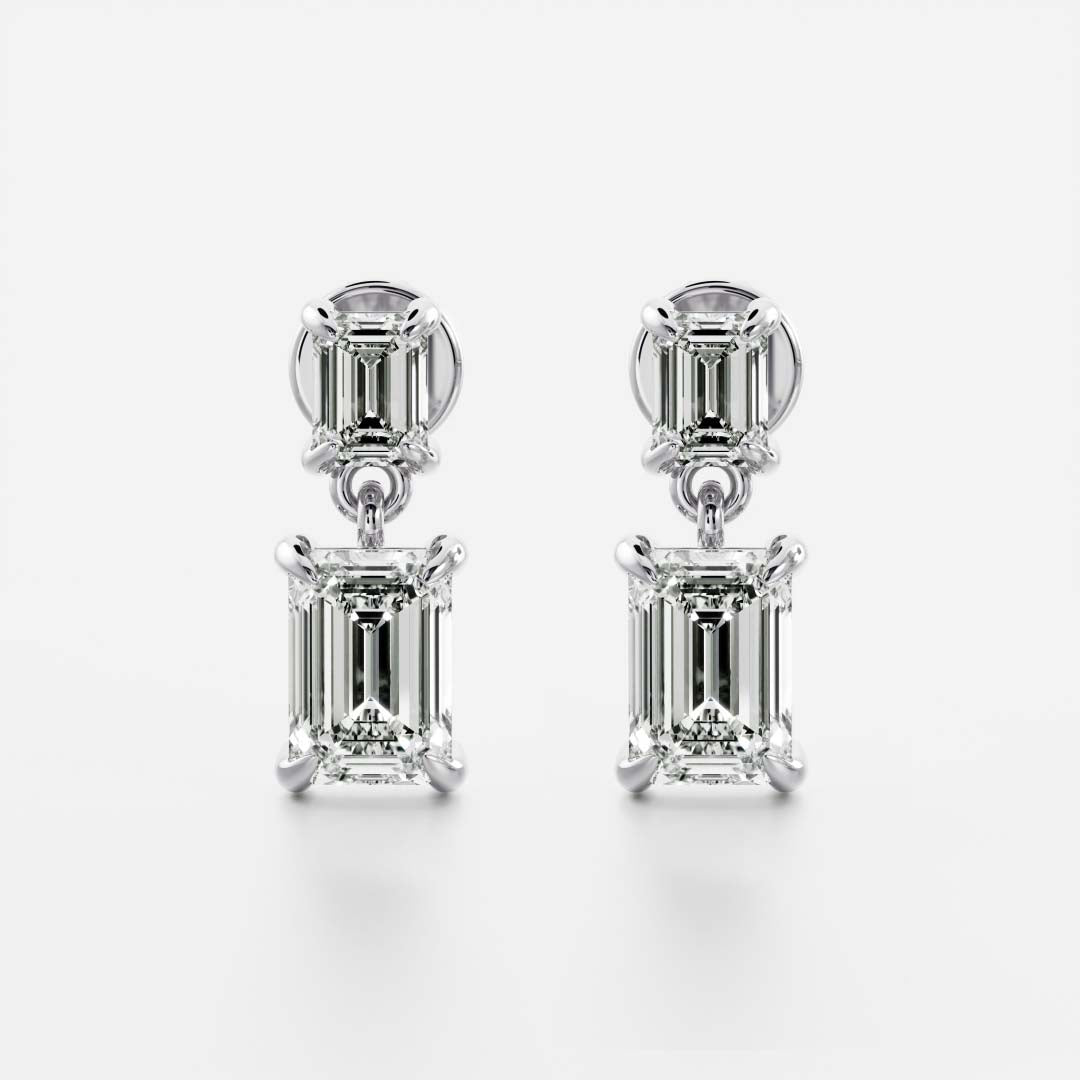 1.2 TCW Emerald Cut Moissanite Dangles Earrings in Gold