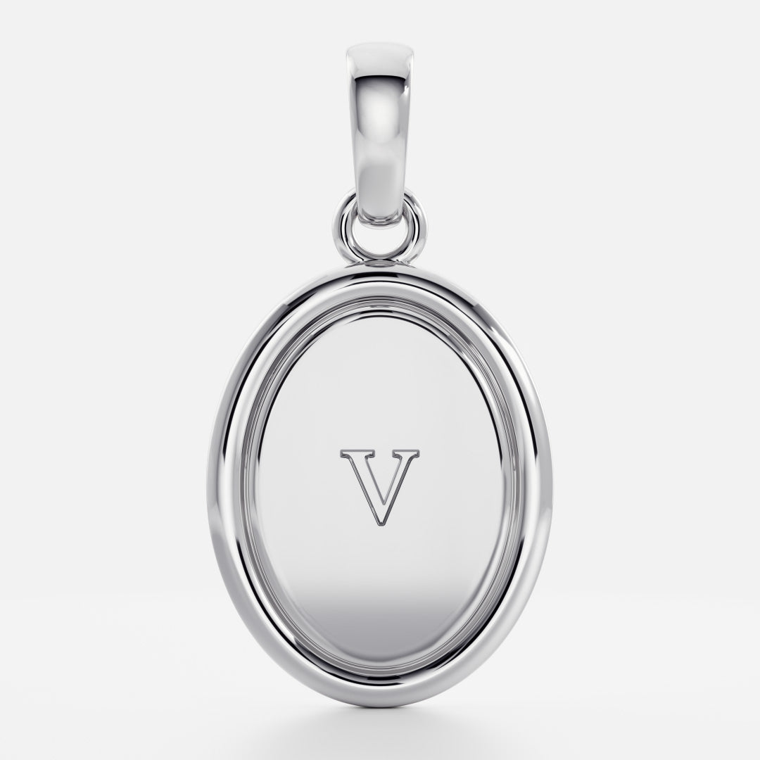 Oval Shape Letter Pendant Necklace in Solid Gold