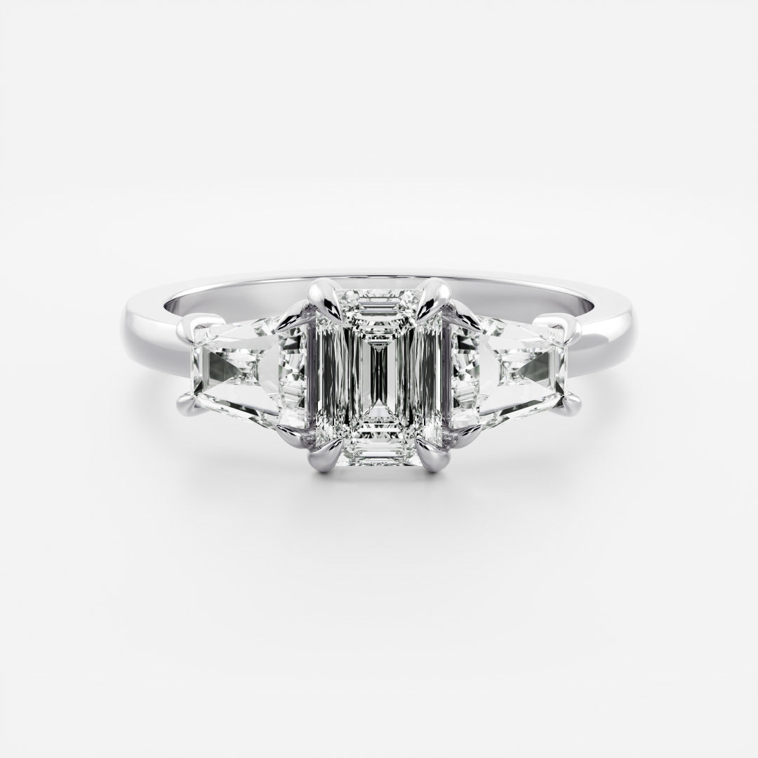 Stunning 1.0-2.0 CT Emerald Moissanite Engagement Ring with Three Stone Design