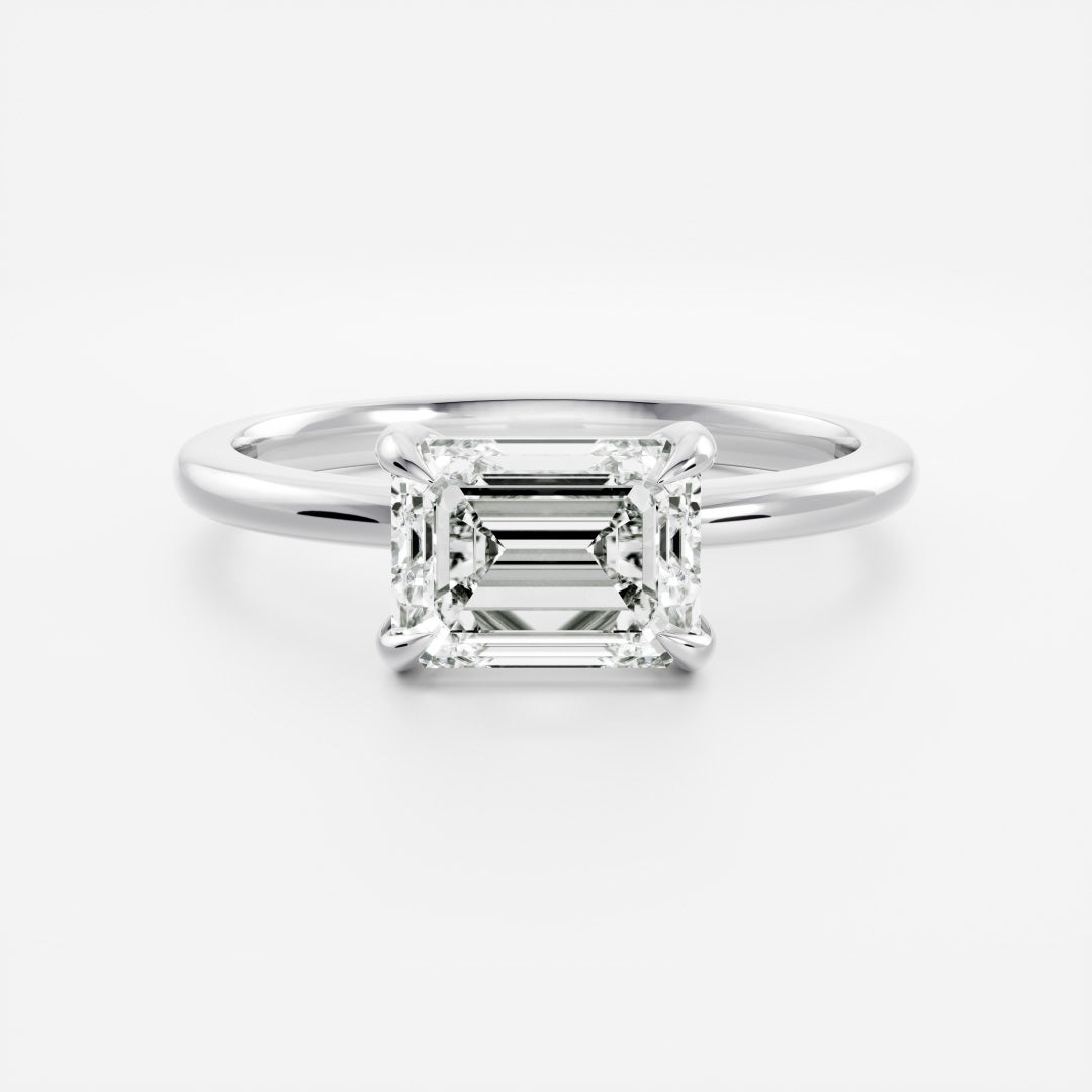 Stunning 2.0-3.0 CT East West Emerald Moissanite Engagement Ring with Solitaire Design