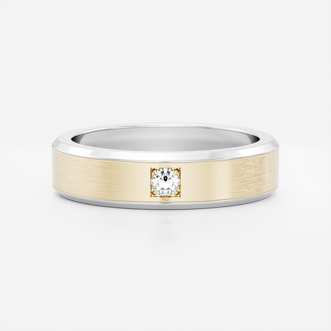 Round Brilliant Inlay Brushed Men's Gold Wedding Band