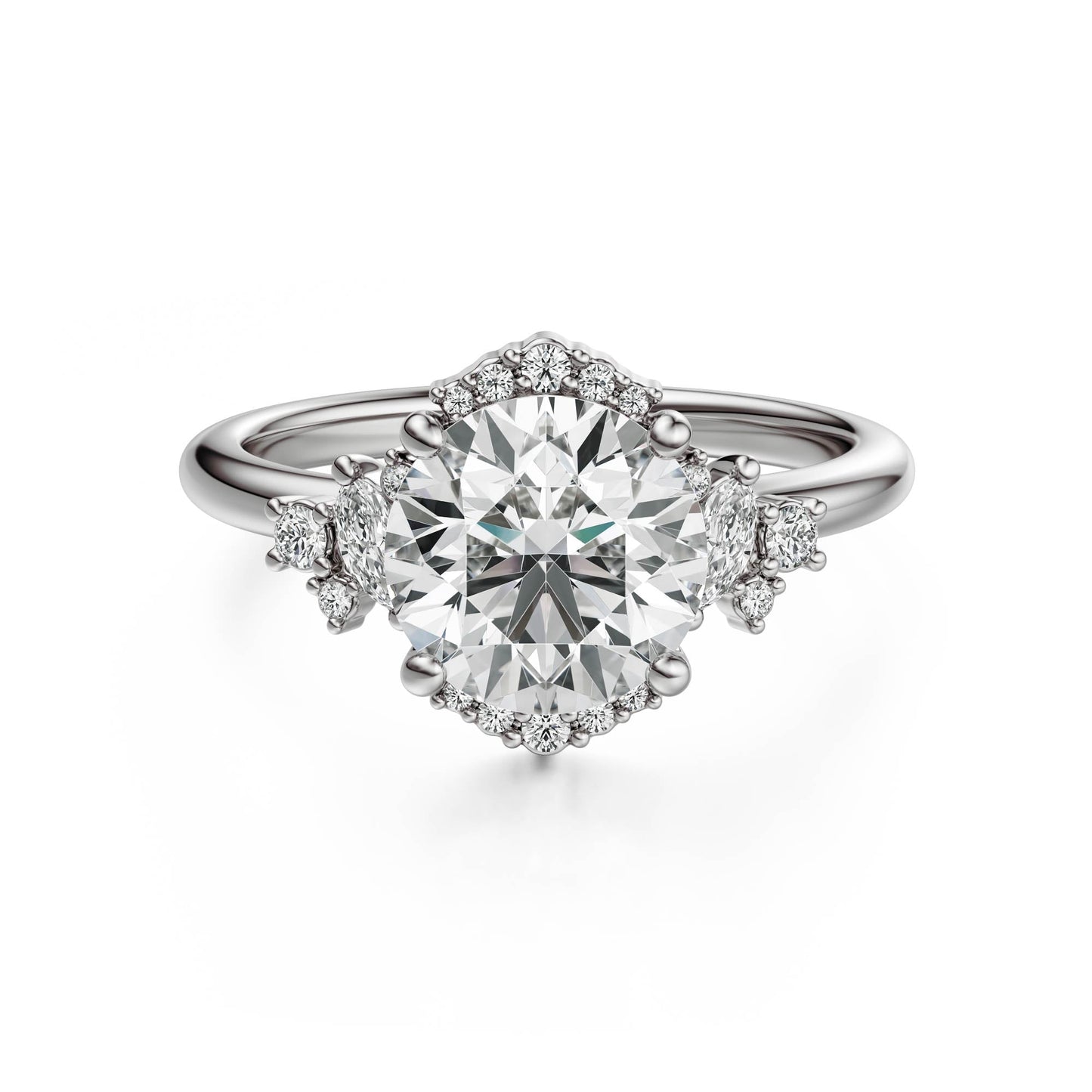 Marquise Shaped Three Stone Lab Grown Diamond Engagement Ring