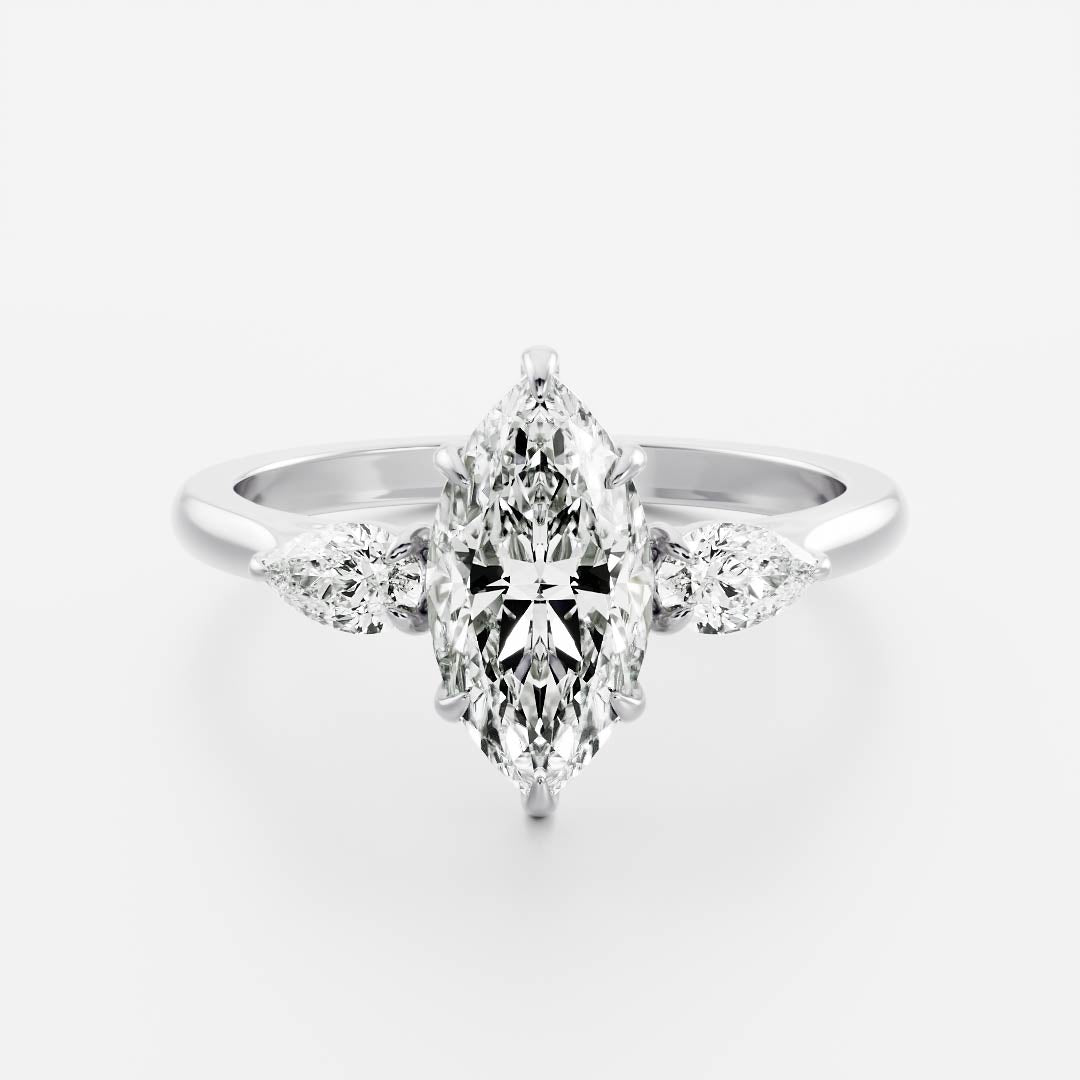 Stunning 1.0-2.0 CT Marquise Moissanite Engagement Ring with Three Stone Design