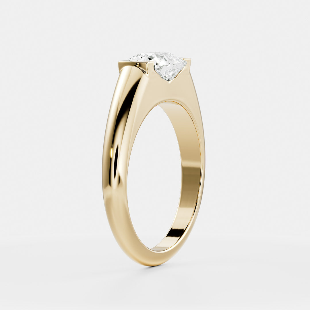 Cushion Half Bezel Signet Men's Gold Wedding Band