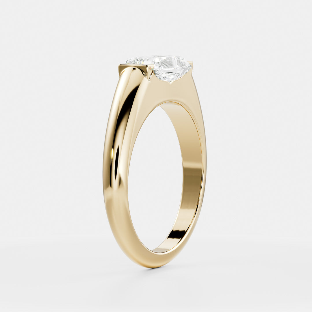 Cushion Half Bezel Signet Men's Gold Wedding Band