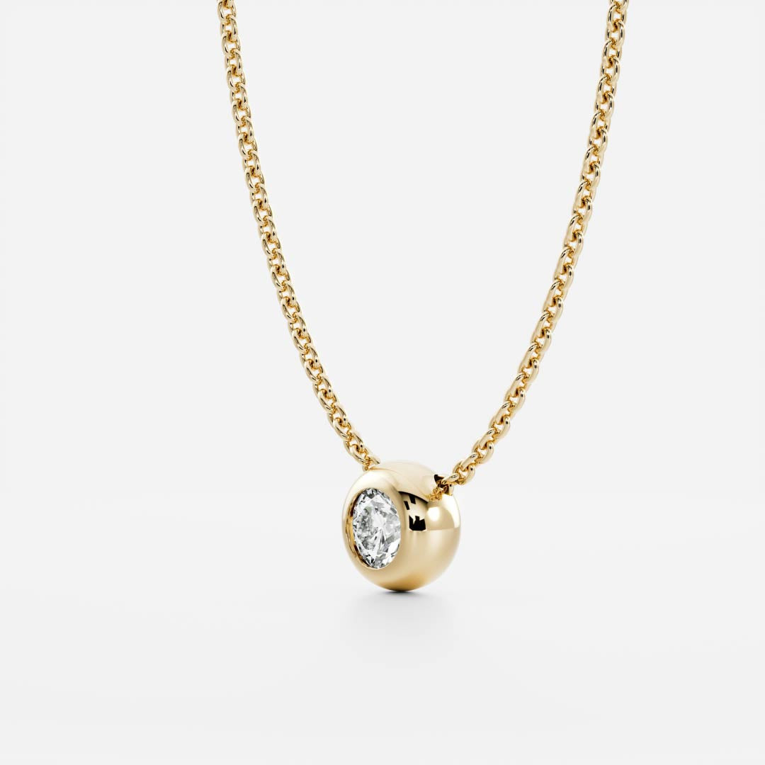 0.50 CT Round Moissanite Diamond Bezel Pendant Necklace in Solid Gold