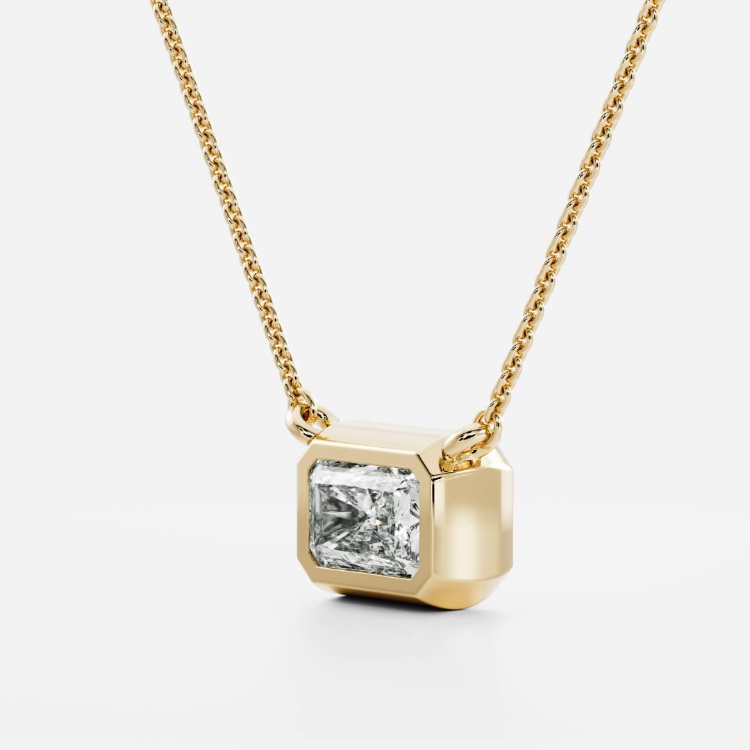0.50 CT East West Radiant Moissanite Diamond Bezel Pendant Necklace in Solid Gold