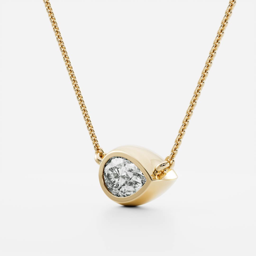 0.50 CT East West Pear Moissanite Diamond Bezel Pendant Necklace in Solid Gold