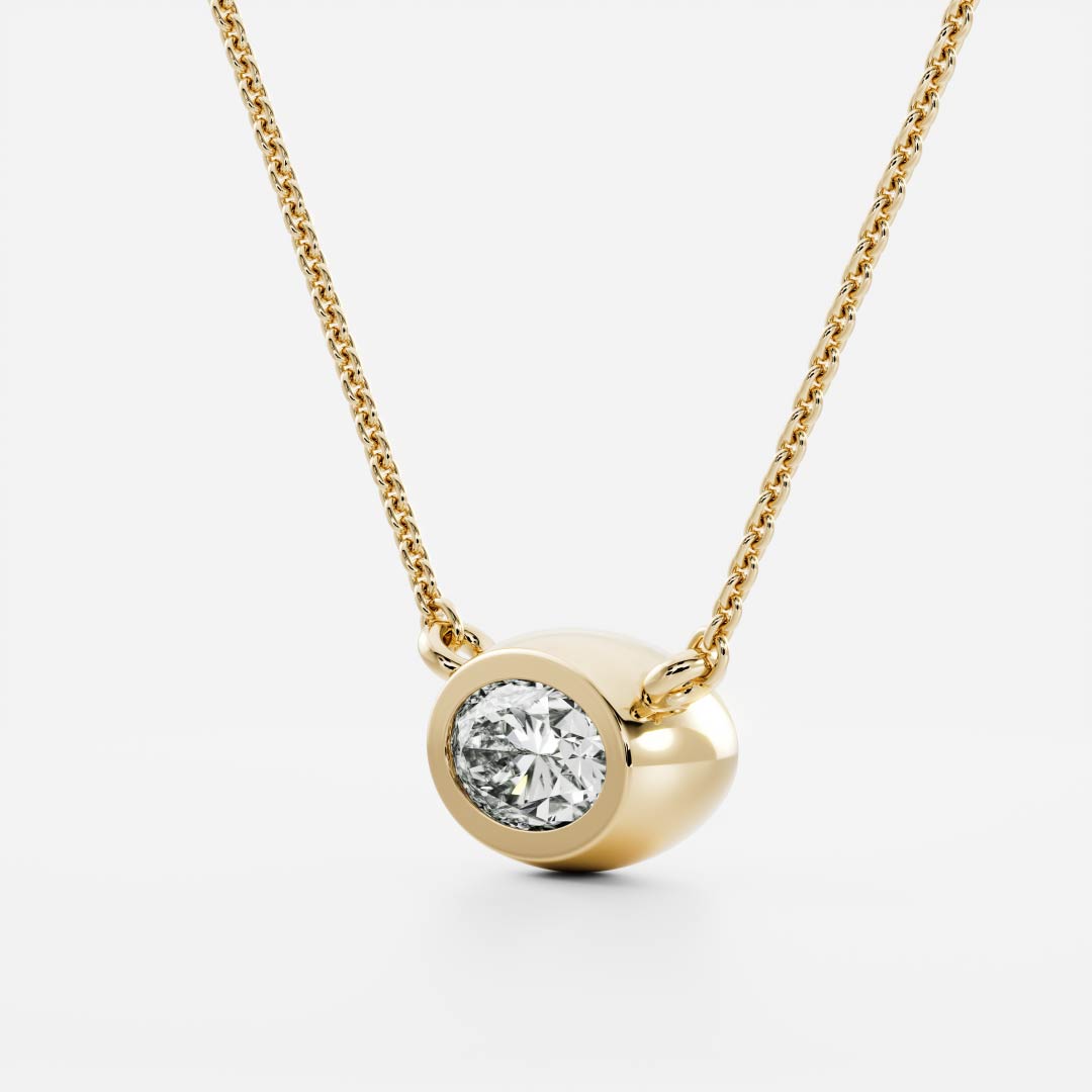 0.50 CT East West Oval Moissanite Diamond Bezel Pendant Necklace in Solid Gold