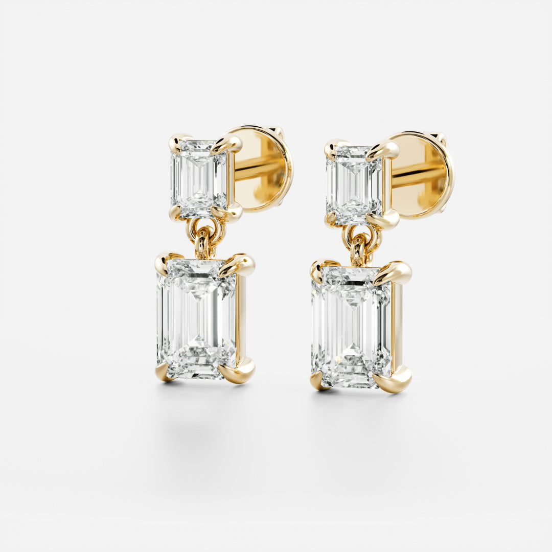 1.2 TCW Emerald Cut Moissanite Dangles Earrings in Gold