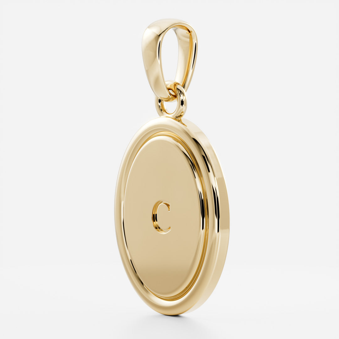 Oval Shape Letter Pendant Necklace in Solid Gold
