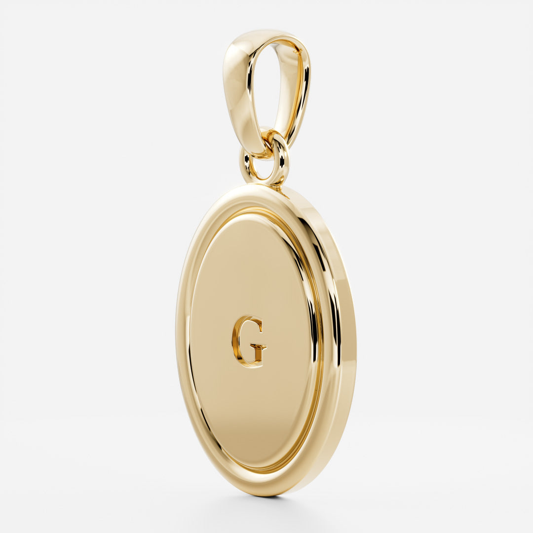 Oval Shape Letter Pendant Necklace in Solid Gold