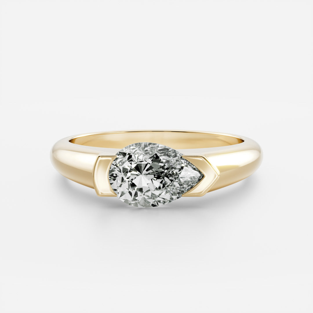 Pear Half Bezel Signet Men's Gold Wedding Band