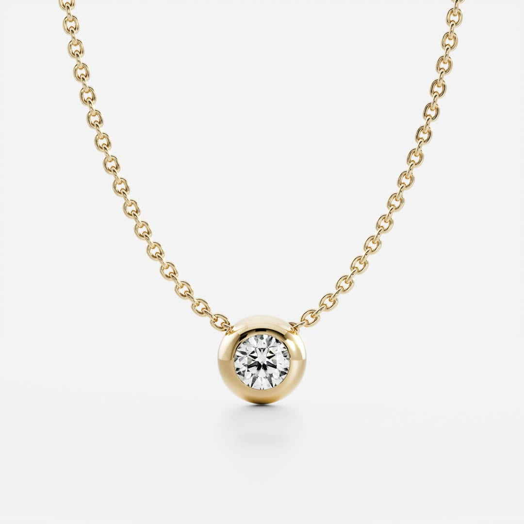 0.50 CT Round Moissanite Diamond Bezel Pendant Necklace in Solid Gold