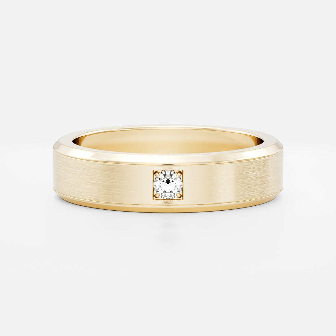 Round Brilliant Inlay Brushed Men's Gold Wedding Band