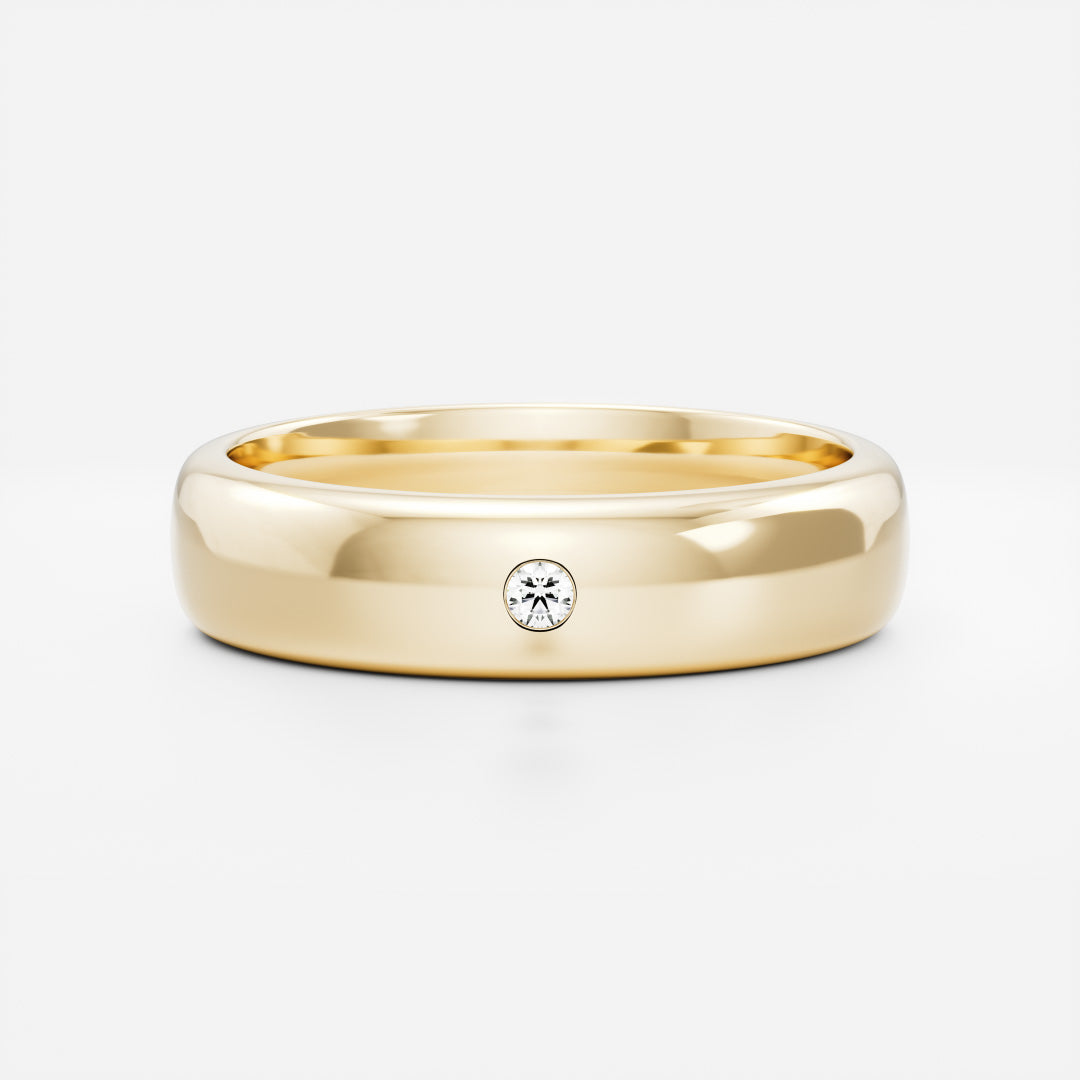 Round Brilliant Inlay Comfort Fit  Men's Gold Wedding Band