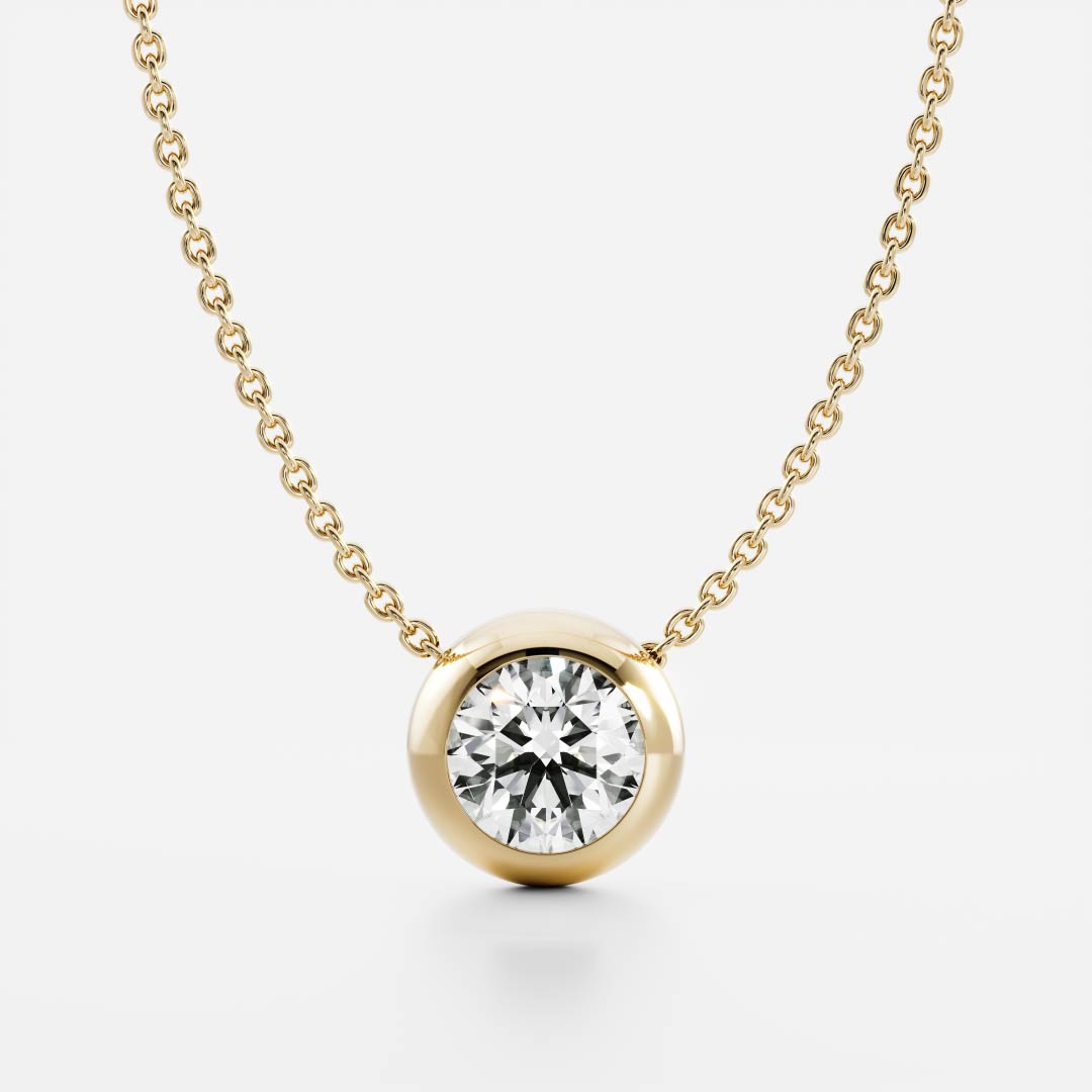 0.50 CT Round Moissanite Diamond Bezel Pendant Necklace in Solid Gold