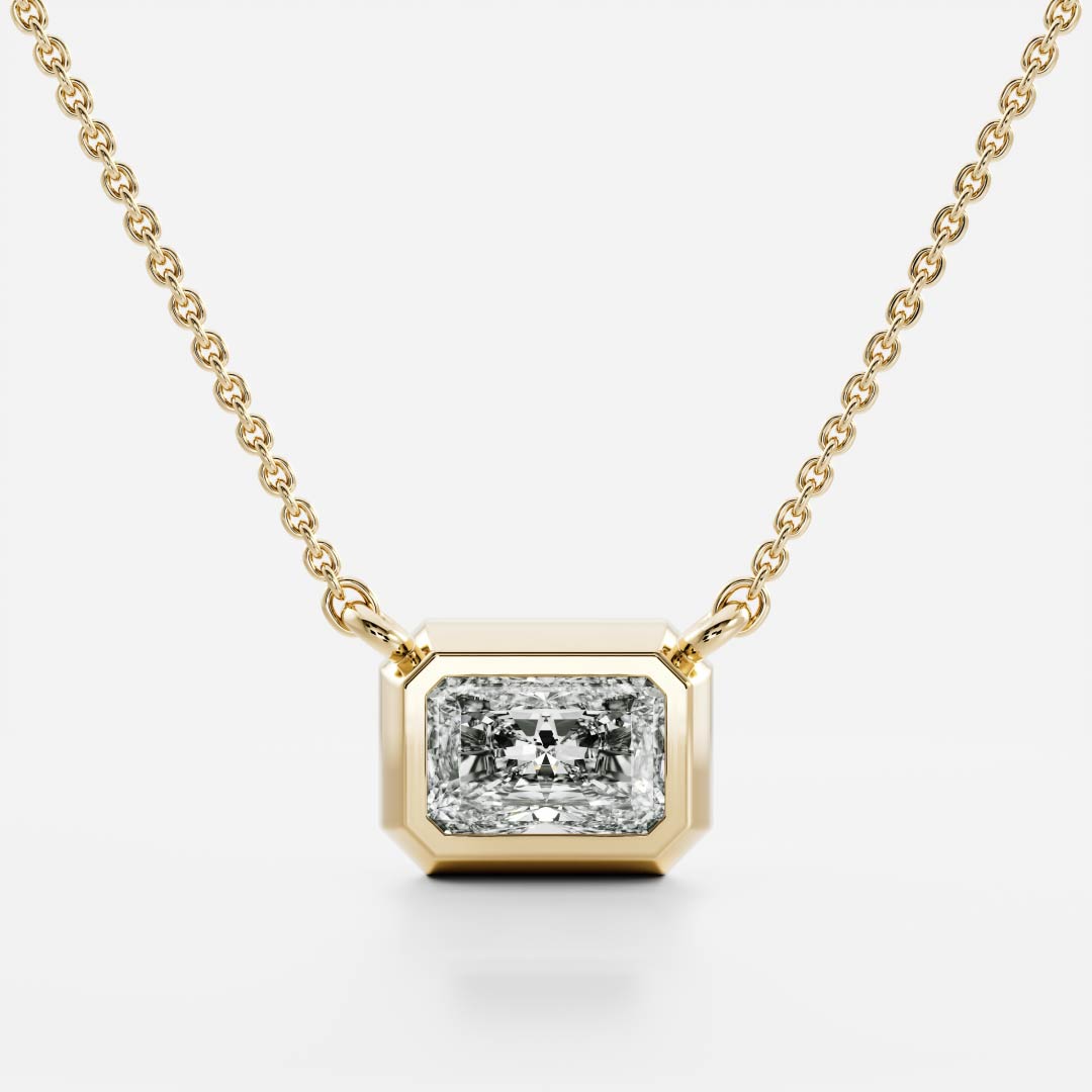 0.50 CT East West Radiant Moissanite Diamond Bezel Pendant Necklace in Solid Gold