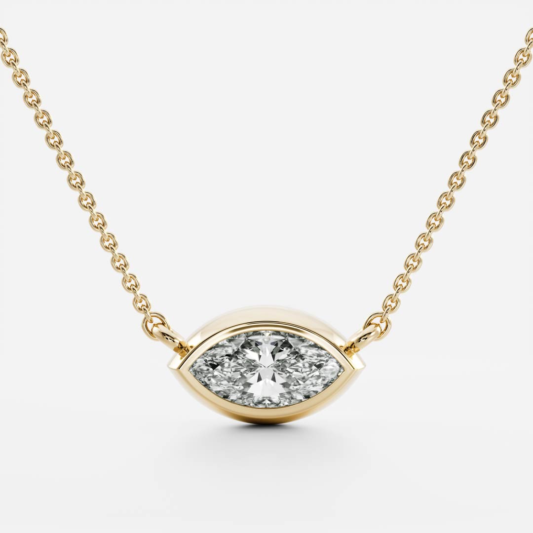 0.50 CT East West Marquise Moissanite Diamond Bezel Pendant Necklace in Solid Gold