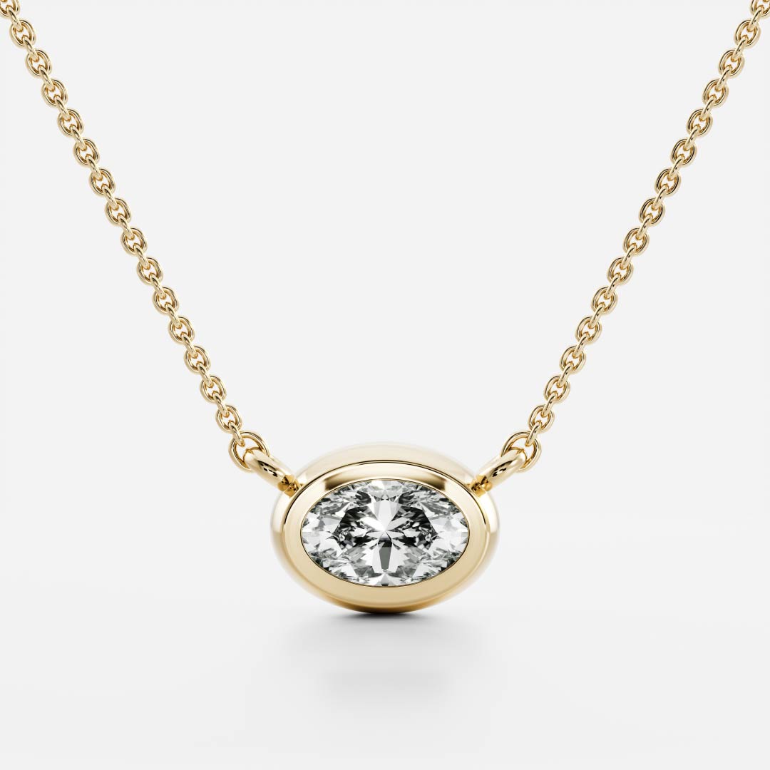 0.50 CT East West Oval Moissanite Diamond Bezel Pendant Necklace in Solid Gold