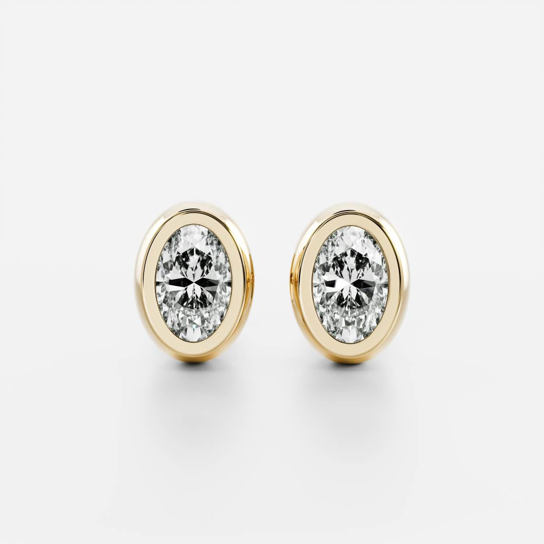 0.50 TCW Oval Cut Moissanite Bezel Stud Earrings in Gold