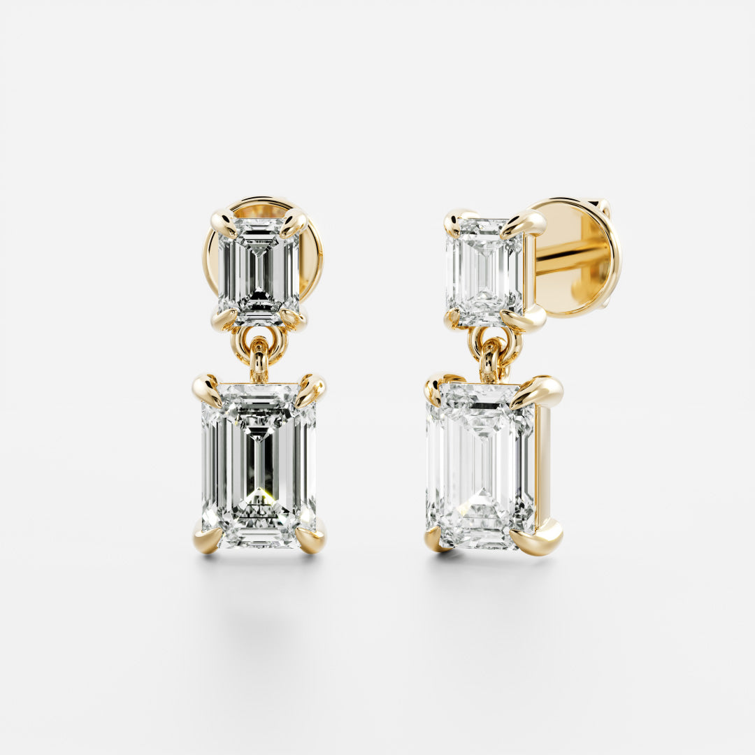 1.2 TCW Emerald Cut Moissanite Dangles Earrings in Gold