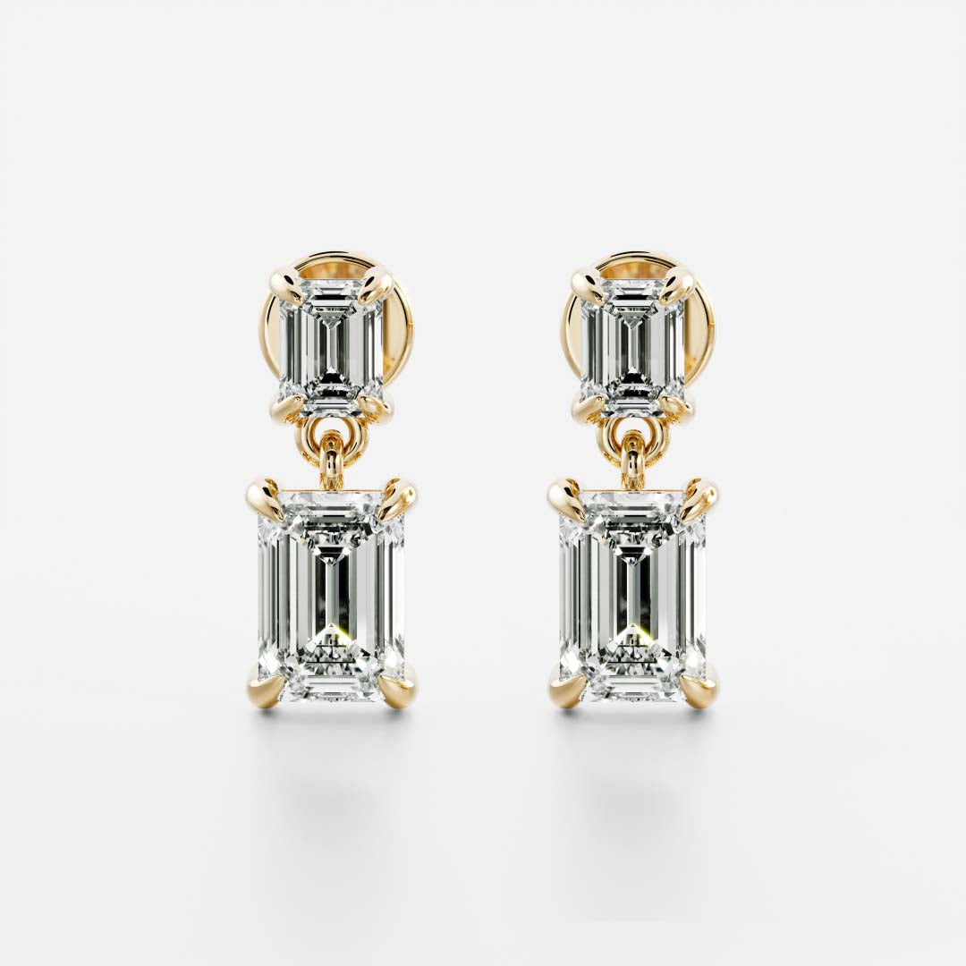 1.2 TCW Emerald Cut Moissanite Dangles Earrings in Gold
